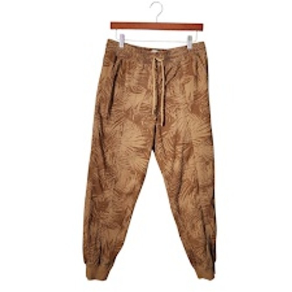GARNET HILL Pima Cotton Palm Print Jogger Pants Brown Small Resort Boho